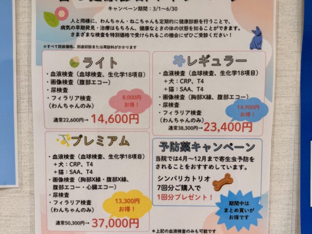 健診キャンペーン＆狂犬病予防接種代行終了間近